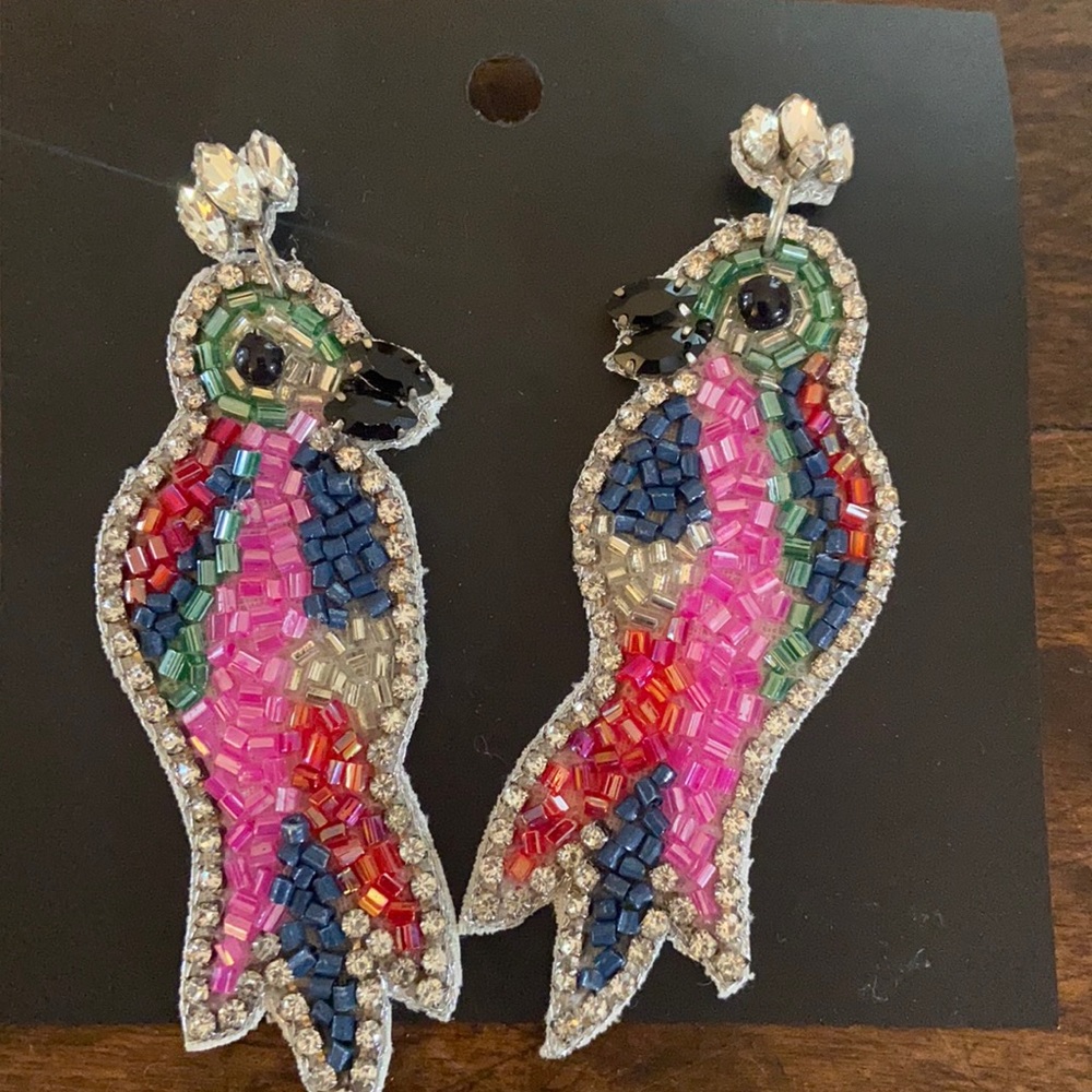 Beaded bird earrings
